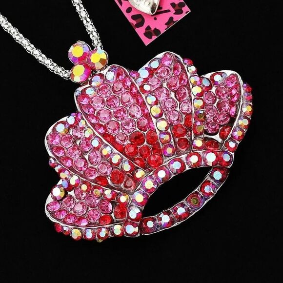 Crystal Rhinestone Crown Pendant Long Chain Necklace/Brooch NWOT - Picture 3 of 4